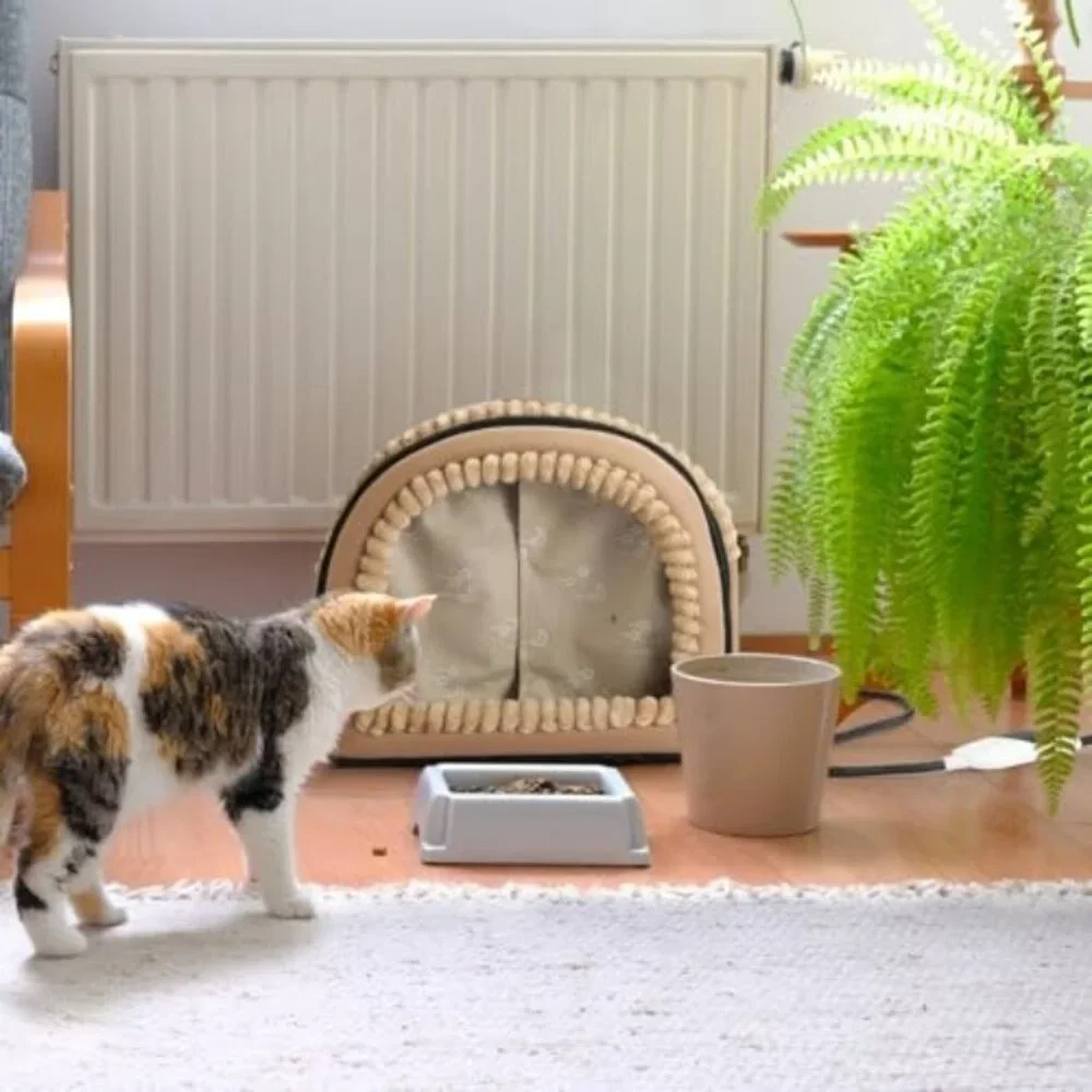 Smart Heated Cat Bed Cave Pet House for Indoor Cats & Small Dogs, Washable & Fol